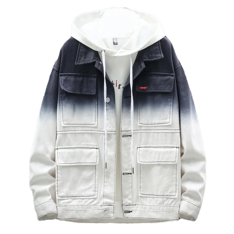 

Brand Design Men's Denim Coat Gradient Color Personality Loose Letter Printing Fashion Trend Japanese Denim Jacket Male Clothing