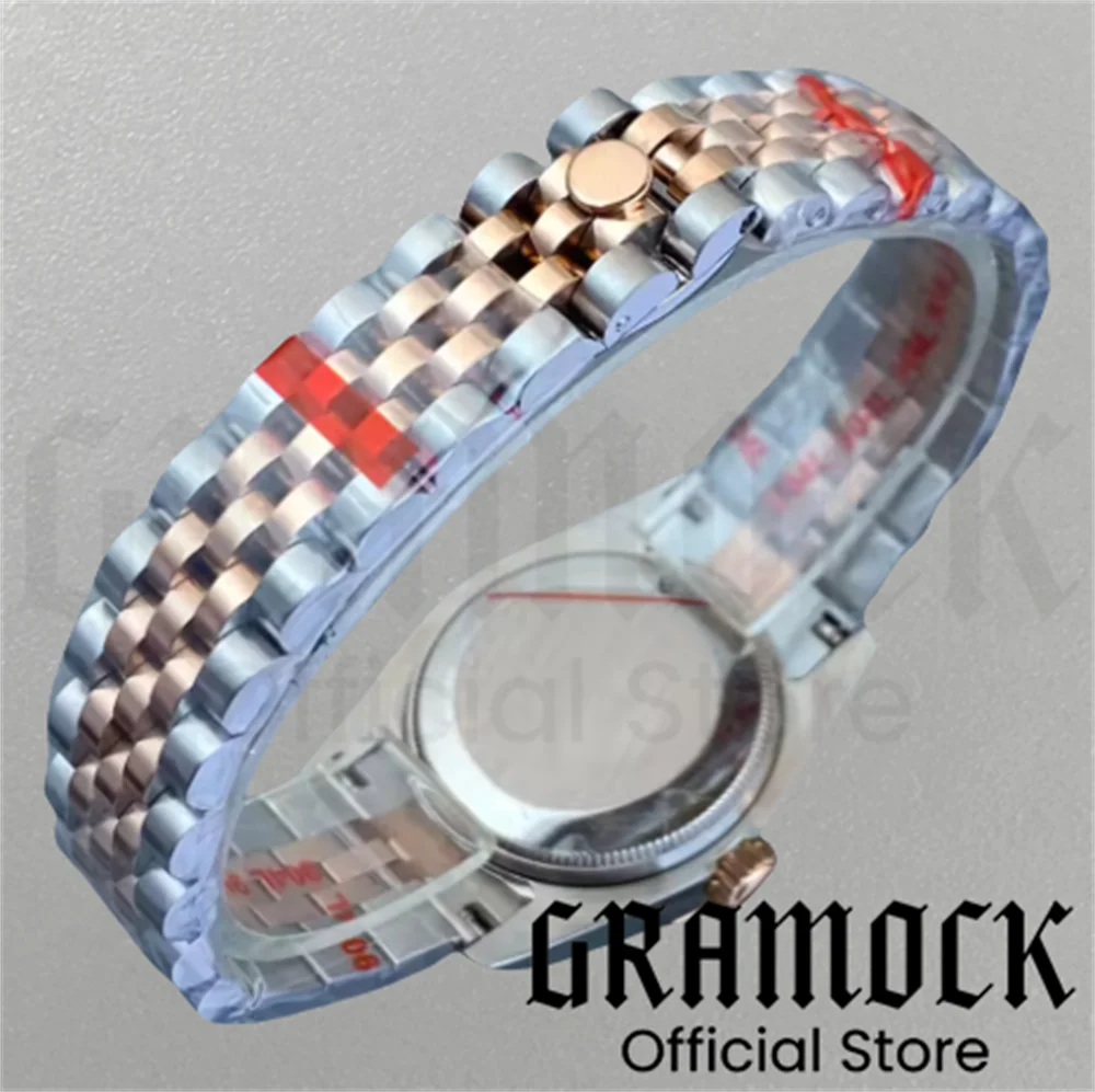 Фото Роскошные женские часы Gramock 31 мм с декором и бриллиантами NH05, двухцветный золотой корпус, сапфировое стекло, солнечные лучи, фиолетовый, серый циферблат, римский индекс №2