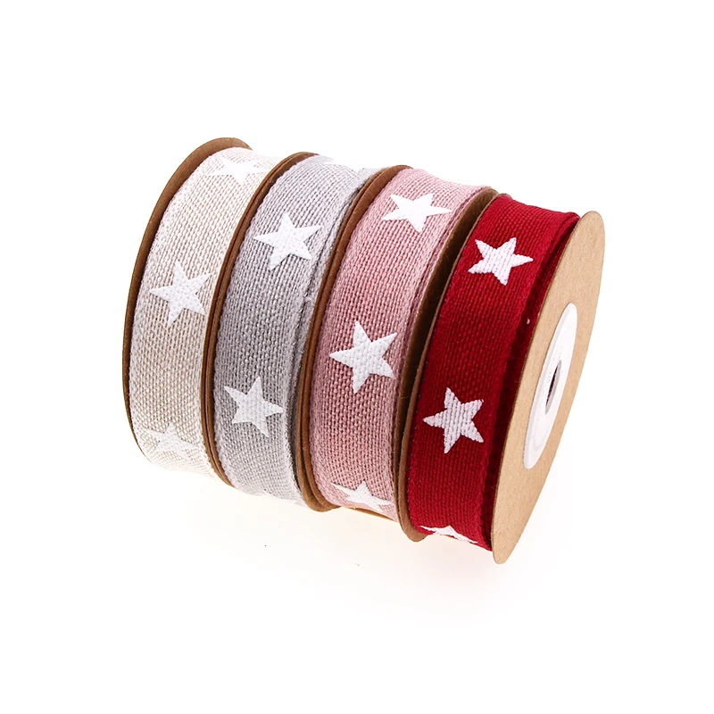 

15mm*5m Christmas Printed Cotton Ribbons With Wire Edge for Gift Wrapping Flower Packing Home wedding Decoration Hair Bows DIY