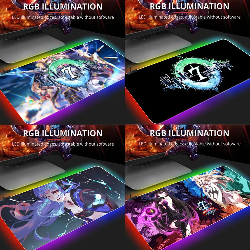 Gaming RGB Mouse pad Epic Seven Anime Computer Mousepad LED Light Keyboard Desk Mat Backlight Rug Colorful Glow Rubber Table Mat