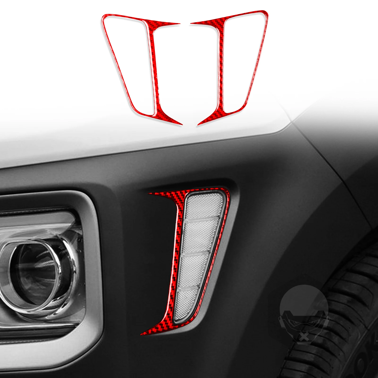 Фото Декоративные наклейки для внутреннего оформления автомобиля Hyundai Kona 2018-2023: красная рамка бокового светового фонаря из настоящего мягкого карбона №5