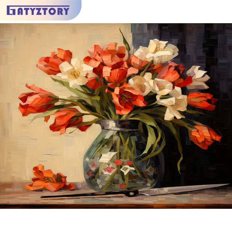 

GATYZTORY 40x50cm Painting By Numbers On Canvas Coloring By Numbers Flowers Hand Painting Wall Decors Gift Adults Crafts