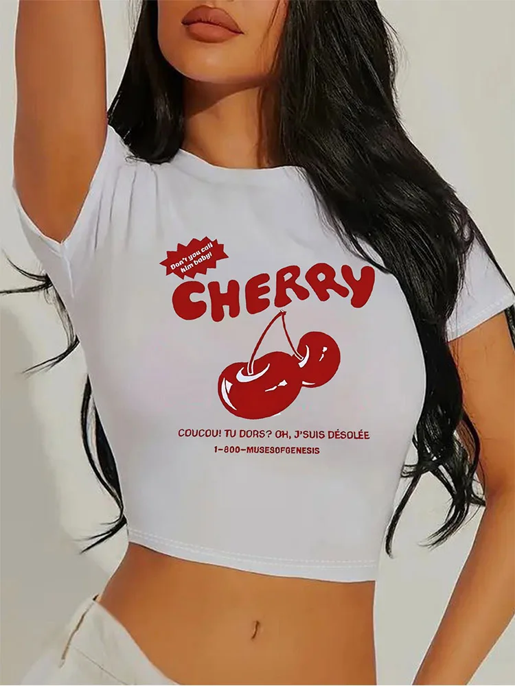 Симпатичная вишневая летняя модная футболка с укороченным топом для девочек