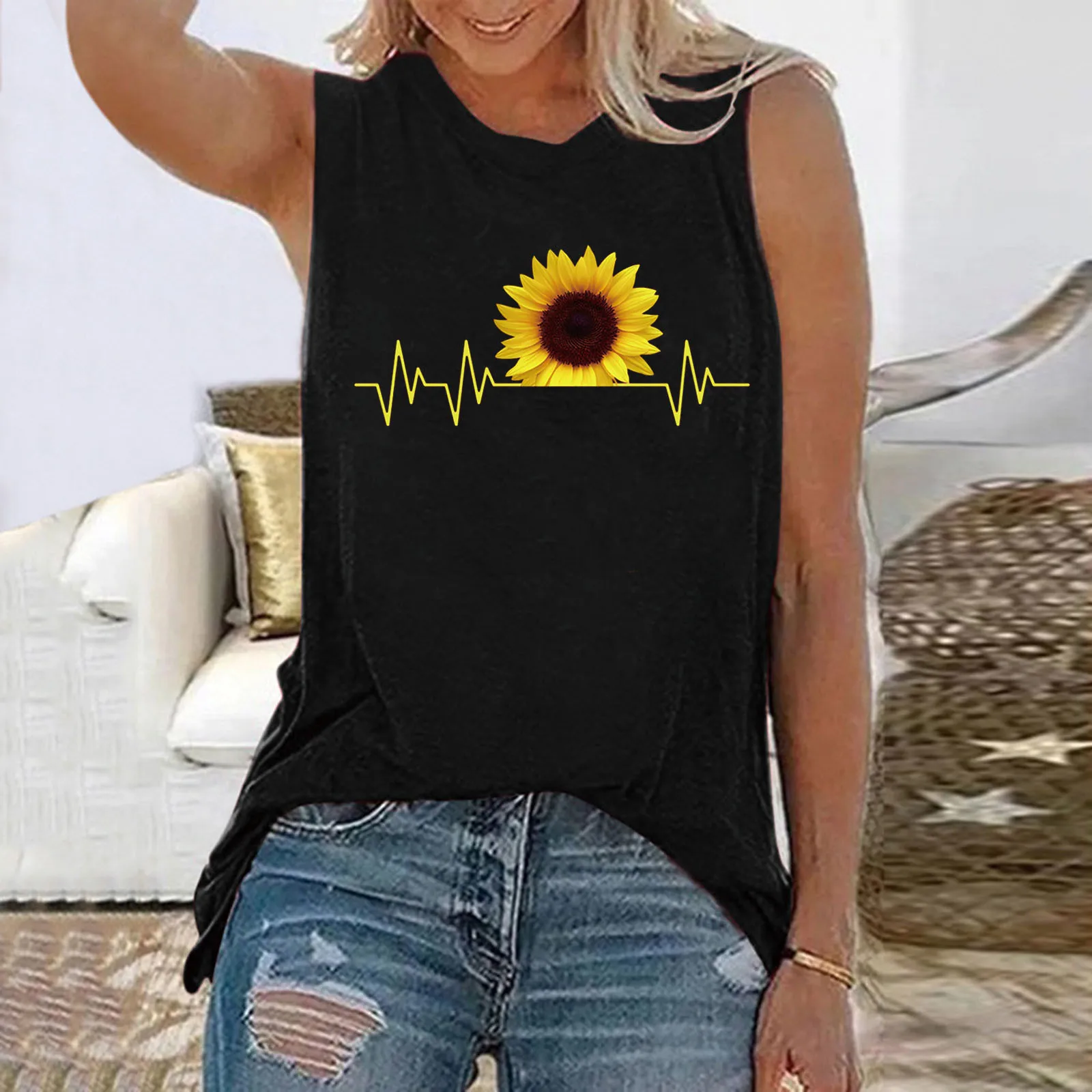 

Женская футболка без рукавов, с круглым вырезом