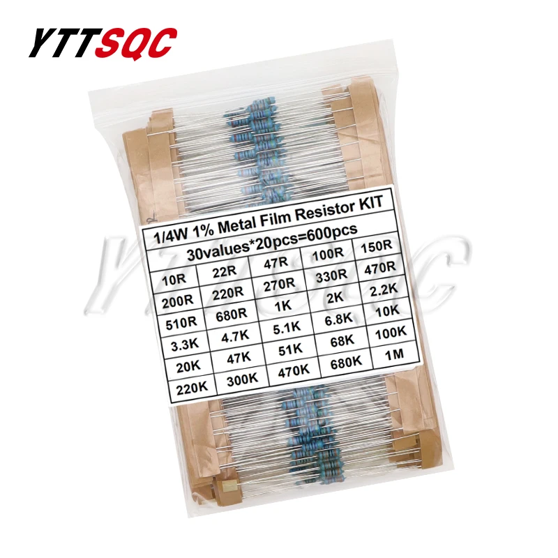 600 шт./комплект Металлические пленочные резисторы 1/4 Вт 1 к 10 300 1% Ом м