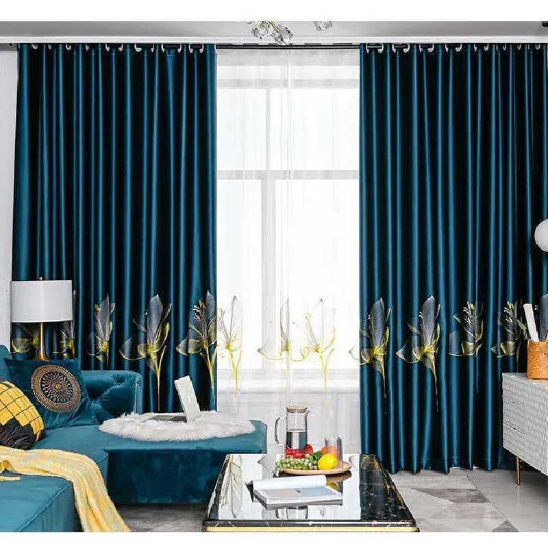 

New Royal Satin Lily Embroidered High-end Curtains for Living Room Bedroom Study High Shading Curtain Valance Tulle Home Decor