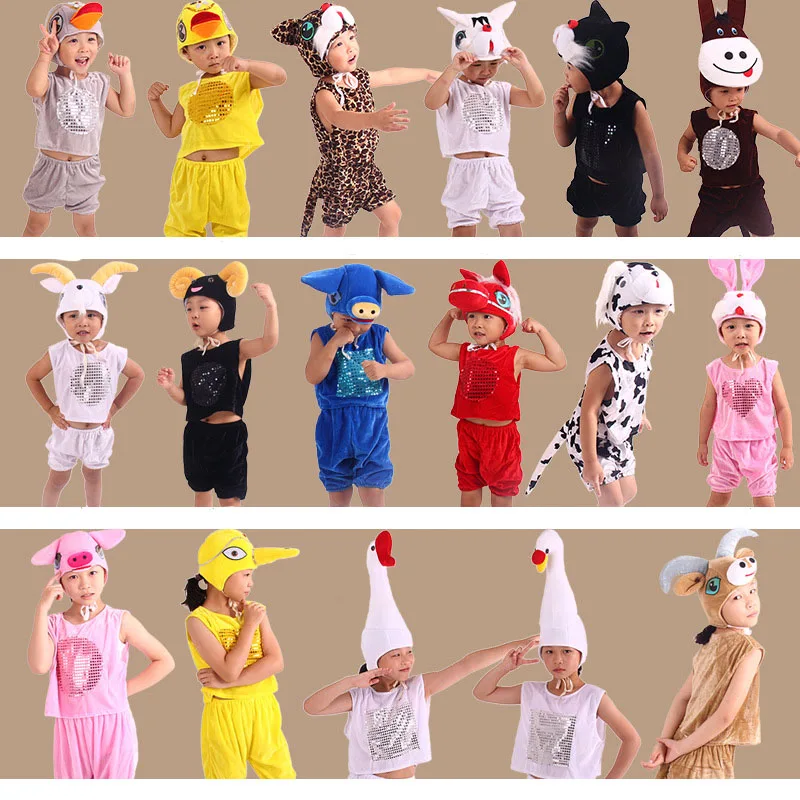 Halloween Kids Boy Girls Animals Costume Cosplay Shorts Hat Outfit Cat Duck Goose Swan Donkey Pig Cow Goat Sheep Bunny Rabbit
