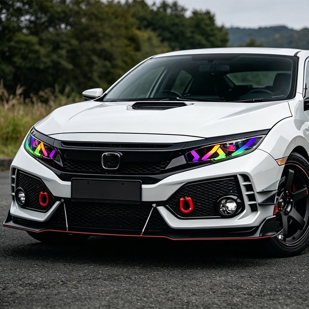 Фото Для Honda Civic X 10-го поколения FC 2016-2021: Обновленные фары с анимацией запуска, светодиодами RGB и линзами-проекторами. Автоаксессуары. №1
