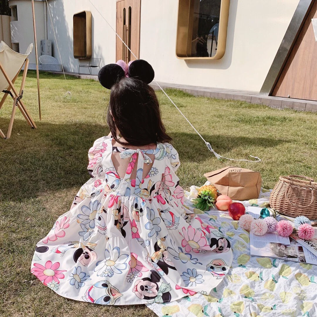 Mickey Minnie Mouse Girls Summer Casual Dress Kids Toddler Flower Cartoon Puff Sleeve Clothes Cute Princess Vestidos Prom Party images - 6