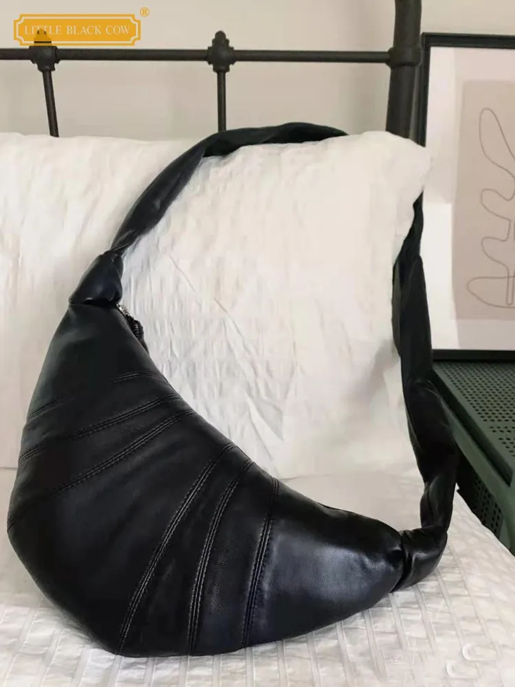 Fashion Women Croissant Style Real Sheepskin Shoulder Bag Lady Brand Designer Genuine Leather Underarm Bags Casual Crossbody Bag