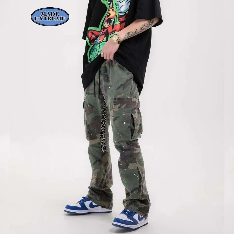 

Брюки-карго мужские камуфляжные, джоггеры, расклешенные штаны, стиль милитари, шикарная уличная одежда, брюки в стиле пэчворк