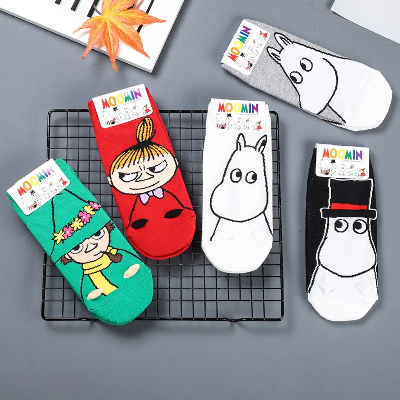 Anime Women Socks Snufkin Sock Figure Print Little My Hippo Cute Funny Cotton Absorb Sweat Breathable Comfort Calcetines Mujer