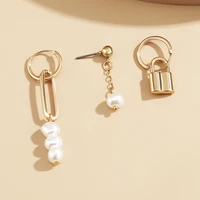 retro national style imitation pearl beaded earrings simple lock set earrings