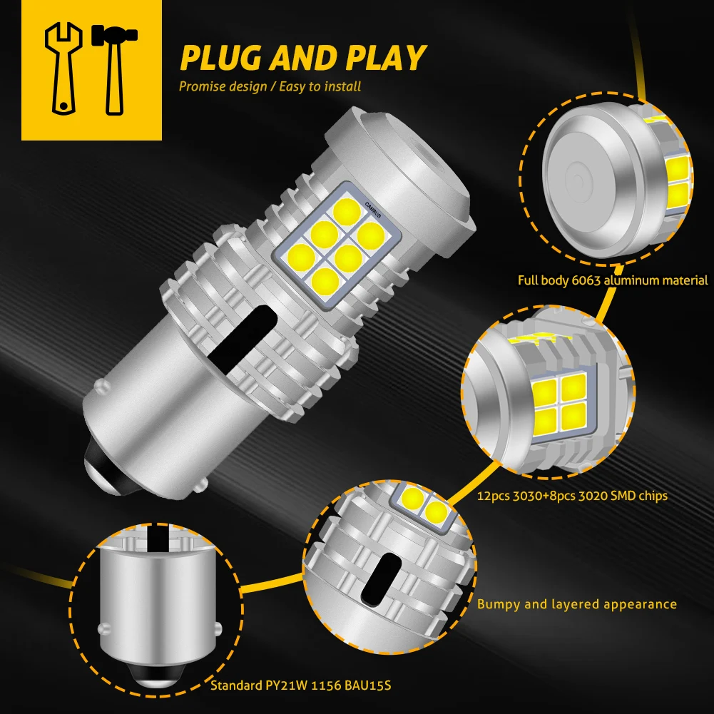 2 шт. BAU15S PY21W светодиодные лампы Canbus 1156 7507 6500K красный белый указатель поворота для