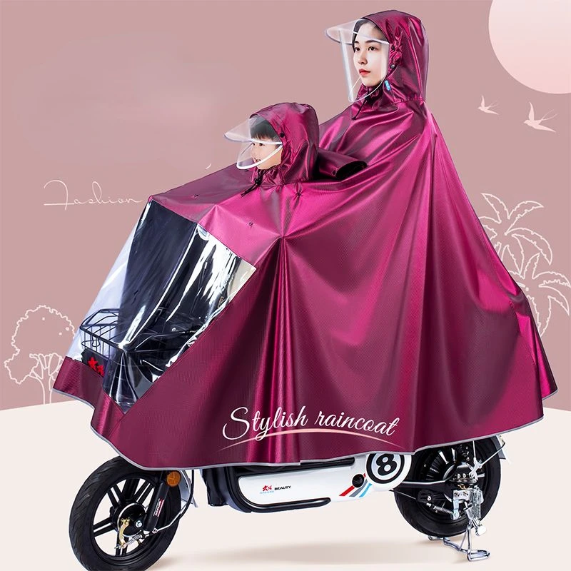 

Front parent-child mother and son double raincoat electric motorcycle pick-up children's rain poncho long full body rainproof