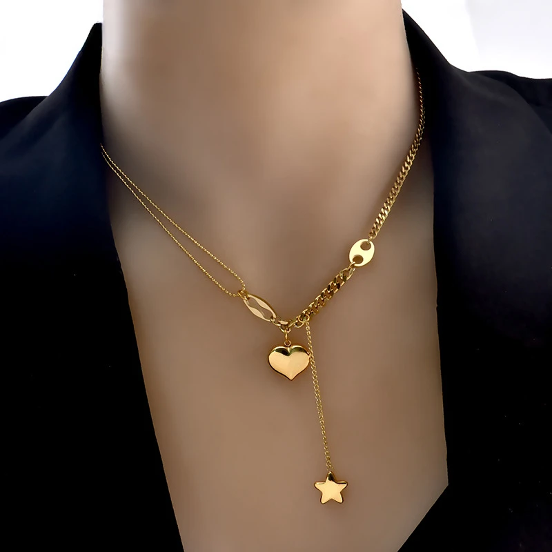 

Stainless Steel Long Love Ladies Girl Necklace High Quality Pendant Star Hanging Chain Collar Sweet Valentine's Day Gift