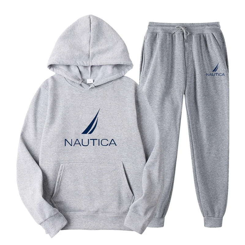 

2023 New Brand NAUTICA Printed Sportswear Men 16 Colors Warm Two Pieces Set Loose Hoodie Sweatshirt + Pants Set Hoodie Jogging