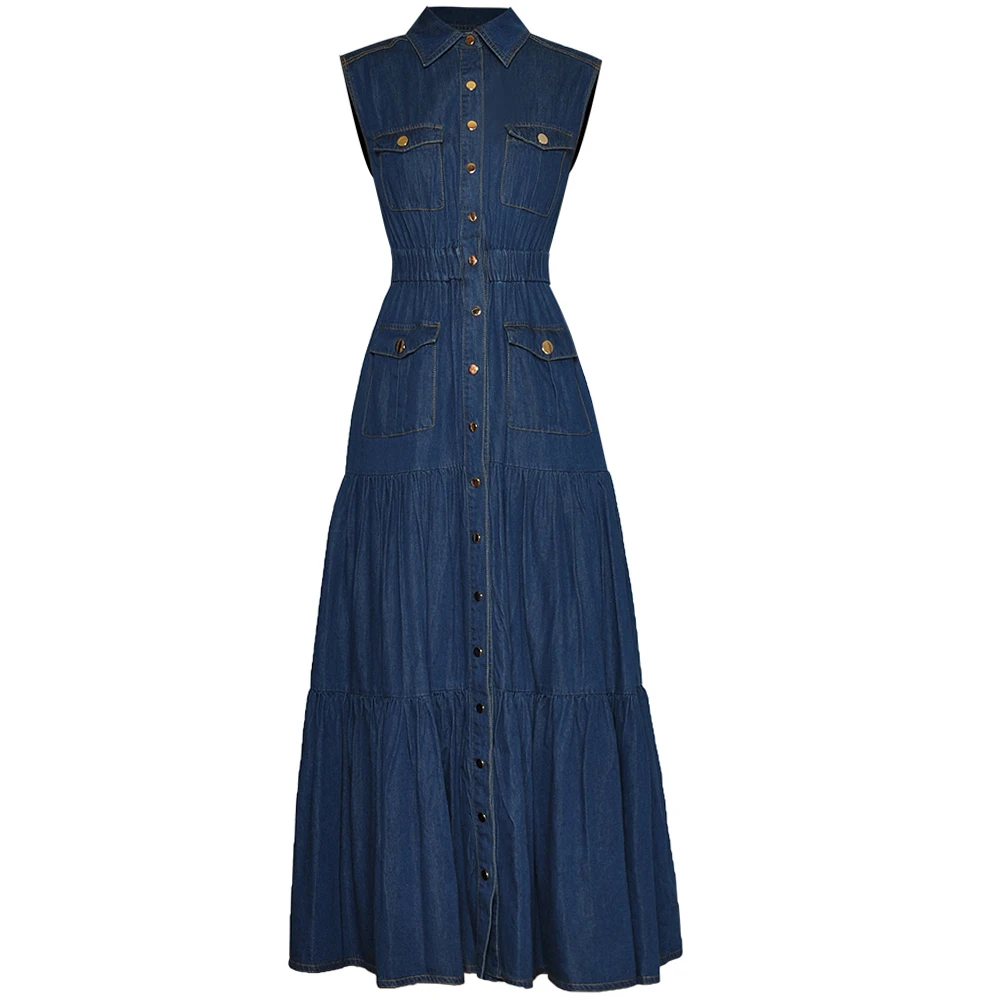 Женское джинсовое платье на пуговицах элегантное винтажное дизайнерское