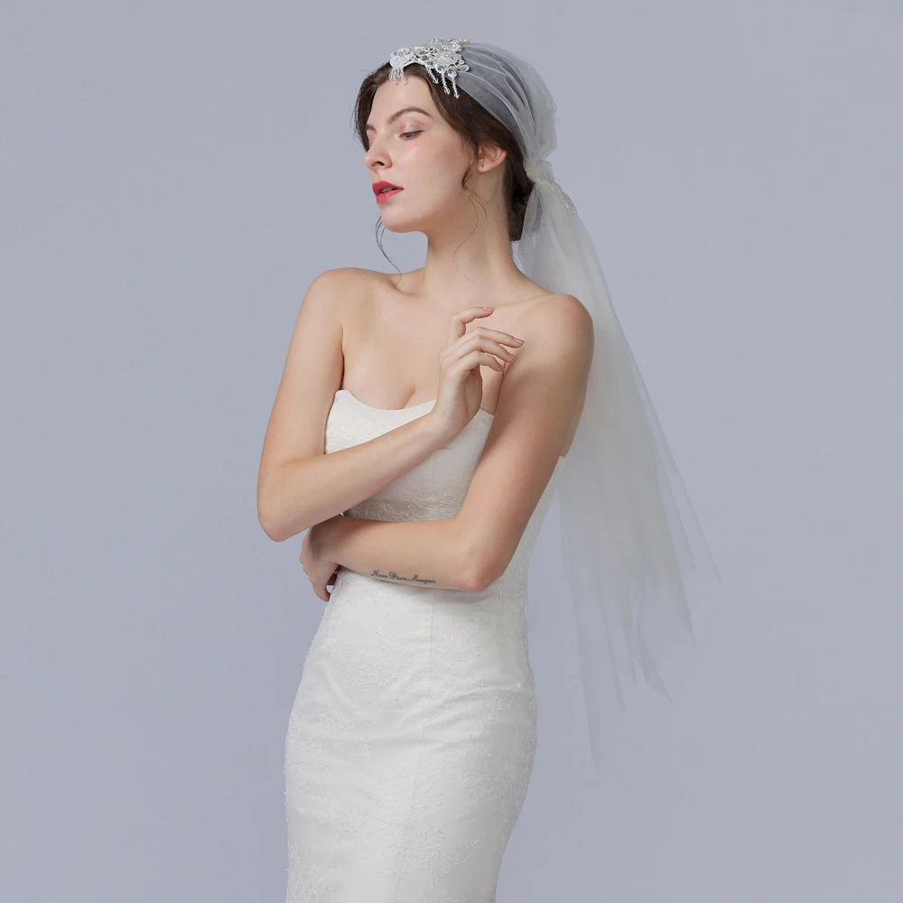

Two Layer Wedding Hat Veils With Big Headpiece Decorative Pearl Rhinestone Bridal Hair Accessories Head Covering For The Bride