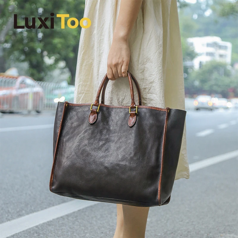 

Genuine Leather Tote Bags Women Handbags Large Capacity Composite Bag Vintage Travel Bag Cowhide Shoulder Bags Messenger Totes