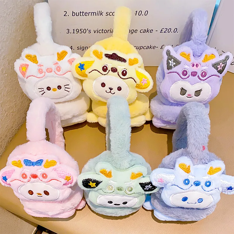 Детские зимние плюшевые насадки Kawaii Sanrioed с милым рисунком Hello Kitty My Melody Cinnamoroll