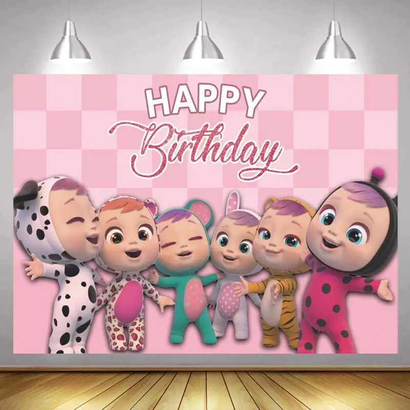 

Pink Theme Cartoon Girls Birthday Party Backdrop Table Decor Poster Newborn Baby First Event Background Photography Customize