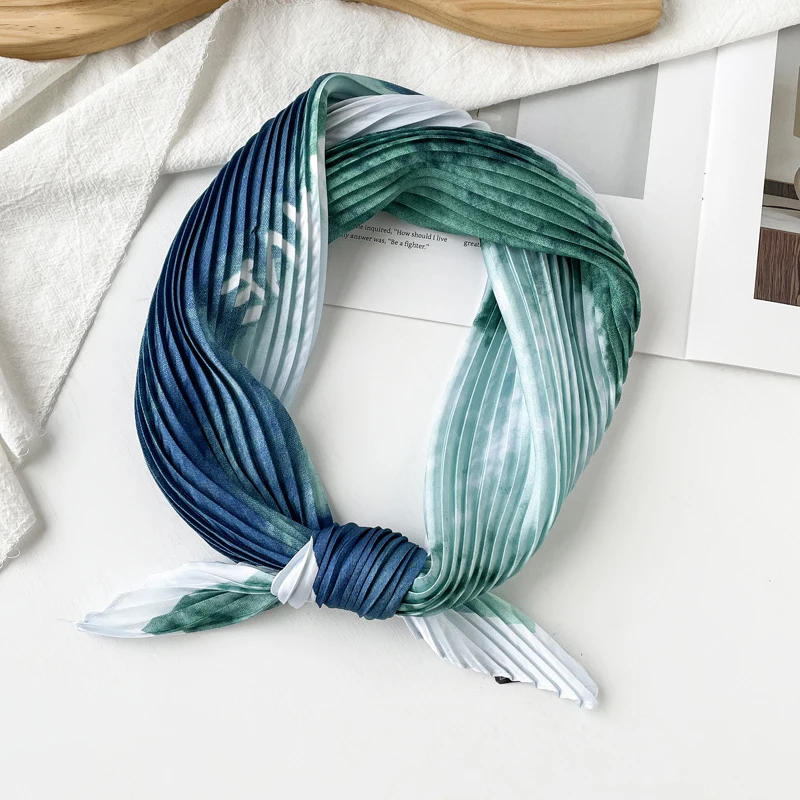 Top Quality Korean Imitation Silk Small Square Scarf For Ladies Chic Variety Neck Pleated Fashion Women Scarves