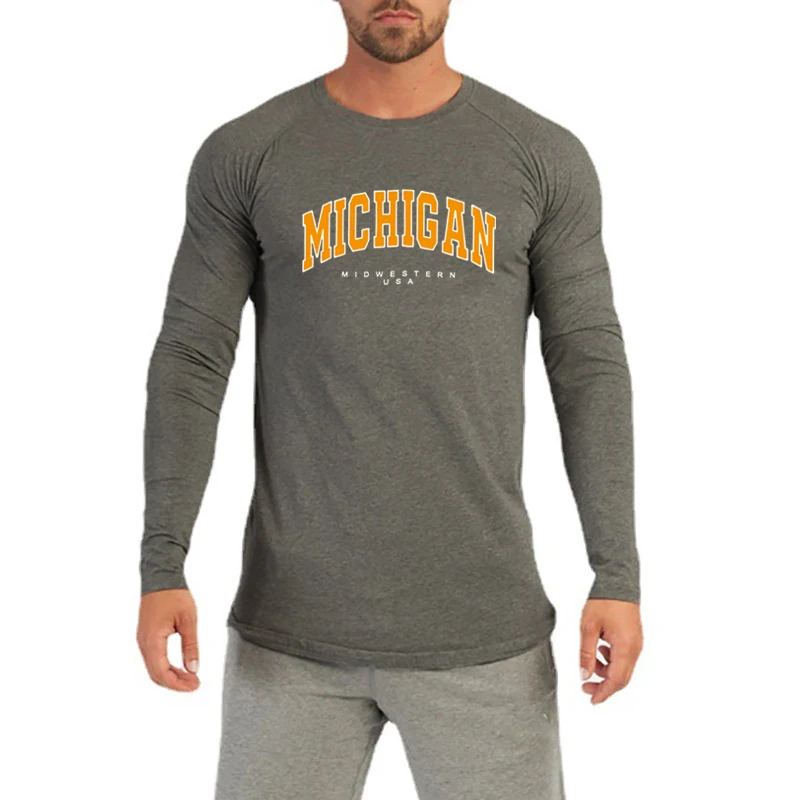 Мичиган Середин США с принтом осенние хлопковые футболки длинными рукавами