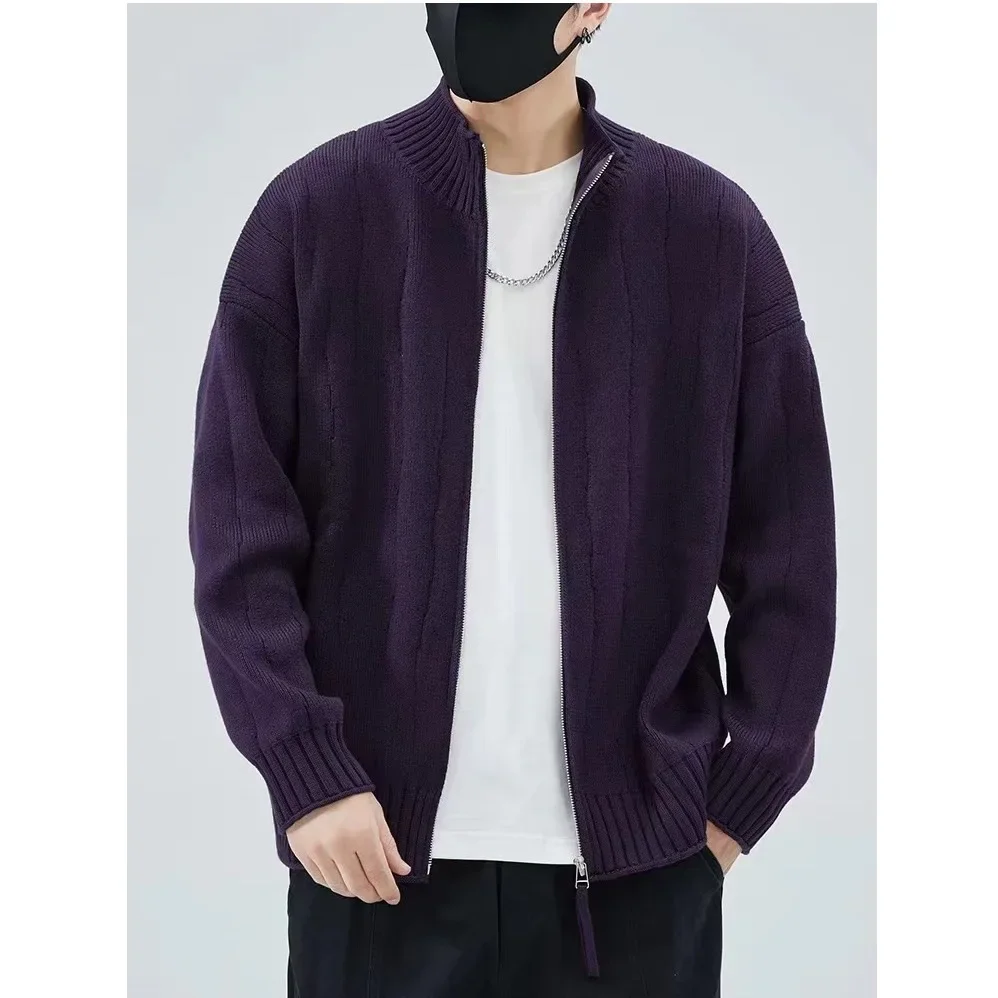 Осень/зима однотонный вязаный кардиган мужской новый стиль 2024 свободный свитер в