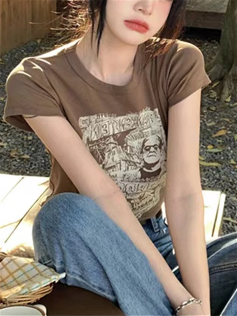 Женская футболка PUWD с графическим рисунком 2024 Повседневная винтажная тонкая