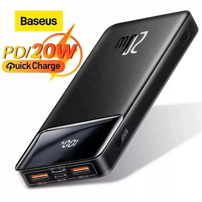 

NEW2023 Baseus 20000mAh Power Bank Portable Charger for iPhone External Battery PD Quick Charger Powerbank For Phone Xiaomi Pov