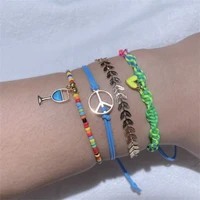 4pscset bohemian mixed blue goblet airplane yellow heart handmade bracelet women seaside vacation leisure jewelry accessories