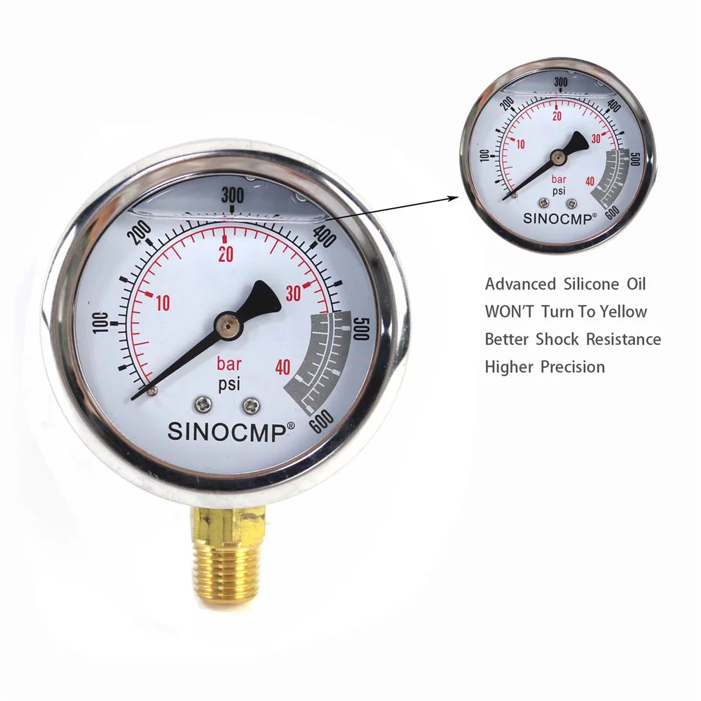 Гидравлический манометр NPT1/4 4 МПа/0-40 бар/0-600PSI Многоцелевой с двойной шкалой