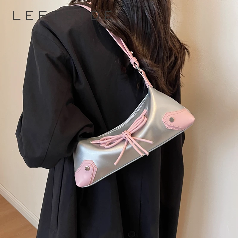 

LEFTSIDE Y2K Bow Tie Cute Small Corssbody Bags for Women Lady Korean Fashion Female PU Leather Shoulder Bag 2023 Trend Handbags