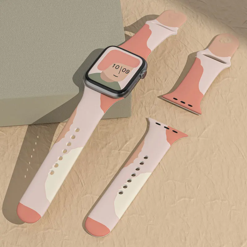 

Strap For Apple Watch Band 45mm 40mm 44mm 38mm 42mm Printing Silicone Bracelet For iWatch Series 7 6 Se 5 4 3 Accessories 41mm