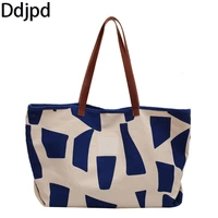 ddjpd ladies fashion canvas plaid shoulder bag simple large capacity casual womens bag street tote bag shopping bag