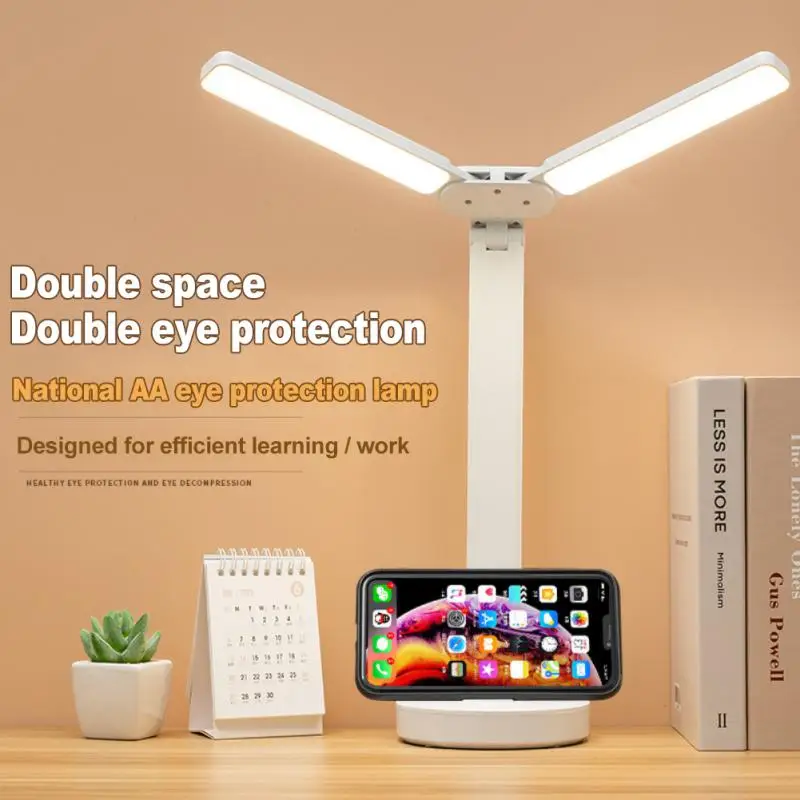 

Double Head Desk Lamp High Brightness LED Table Lamp Touch Dimming Foldable Nightlight Work and Study Eye Protection Table Light