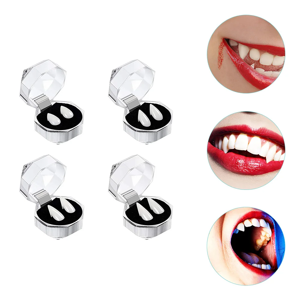 

4 Pairs Halloween Decor Makeup Stuff Resin Fangs Model Fake Teeth Toy Vampires Cosplay Props Clothing Decorations Haloween
