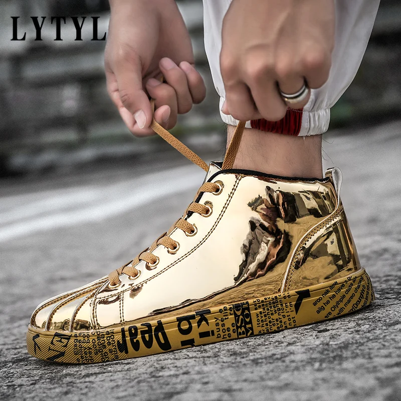 

Size 46 Women/Men Fashion Graffiti Sneakers Shoes Bling Lovers Gold Silver Platform Flats Lady Casual Zapatos Para Mujer A1-42