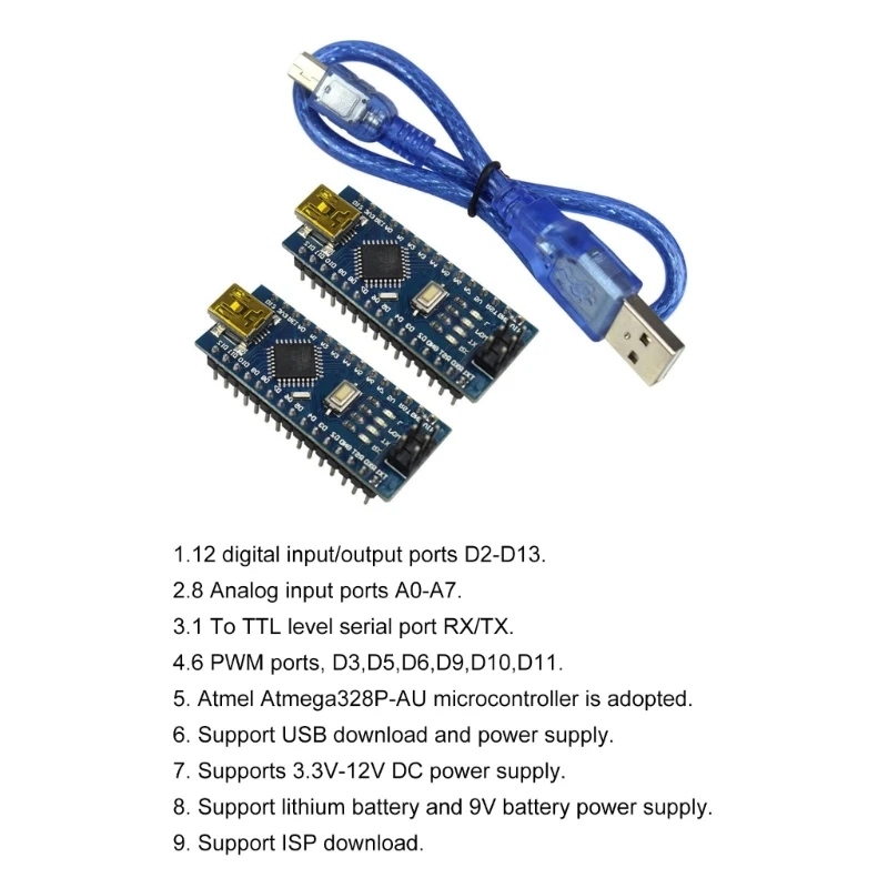Пакет из 2 плат Arduinos Nanos .0 с чипом и небольшим USB-кабелем платы контроллеров