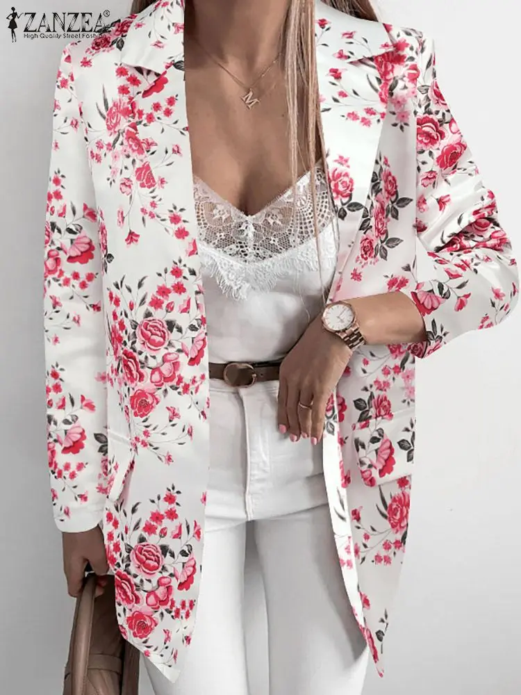 

Fashion 2023 Bohemian Blazer Women Floral Print Buttons Coats ZANZEA Autumn Office Lady Casual Loose Lapel Commute Outerwear