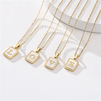 kotik fashion shell pendant necklace gold silver color square stainless steel letters name choker necklace for women jewelry