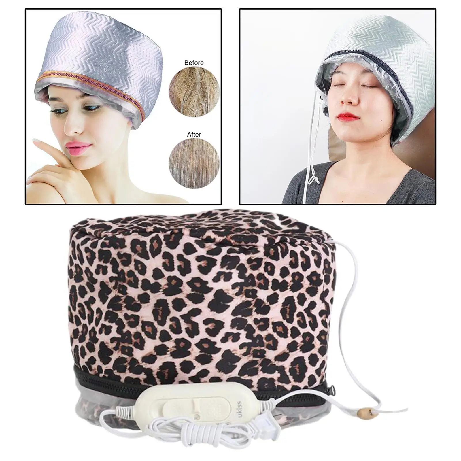 Hair Care Hat Waterproof Deep Conditioning Moisturizing Thermal  3 Level Temperature Control  Personal Care Leopard