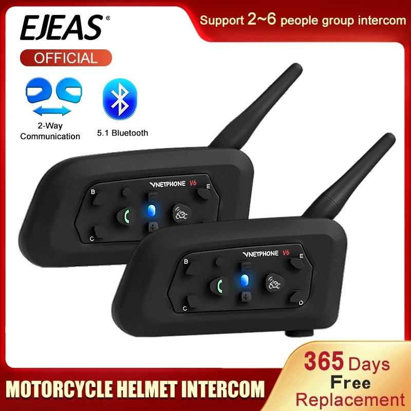 2pc Vnetphone V6 1200M Motorcycle Bluetooth Helmet Headset Intercom for Motorbike 6 Riders BT Wireless Waterproof Interphone MP3