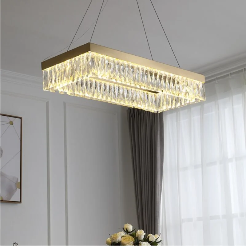 

LED pendant lamp modern simple Luxury living room crystal bedroom designer Rectangular luster hang light