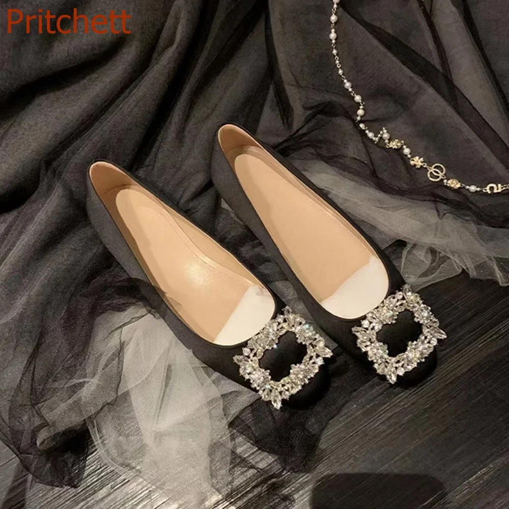 

Round Toe Square Diamond Women Shoes Flat Sole Blingbling Slip On Cover Heel Solid Shallow Fashion Casual Comfortable Women Shoe