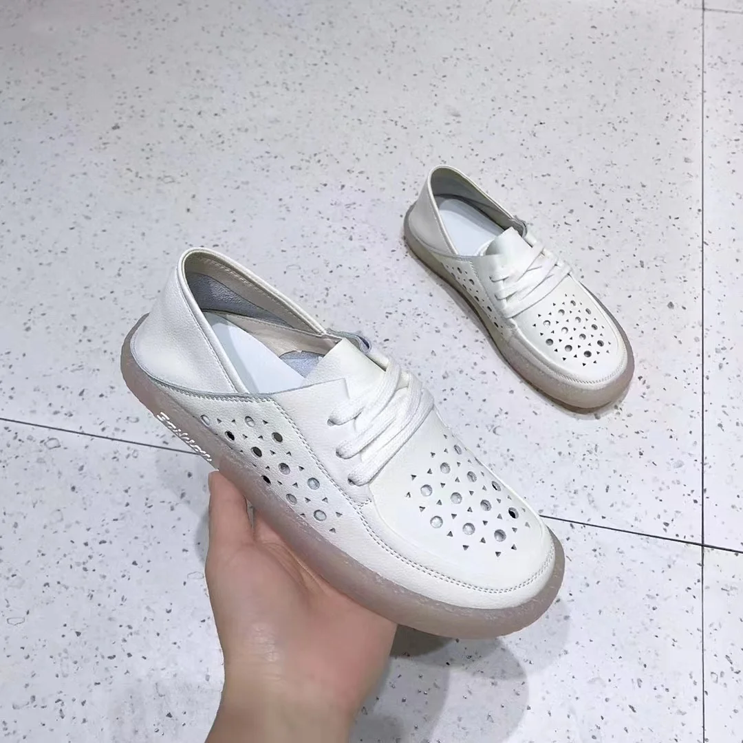 

Summer New Soft Sole Genuine Leather Sandals Flat Sole Single Shoe Two Wear Hole Shoes Breathable and Comfortable Casual Shoes