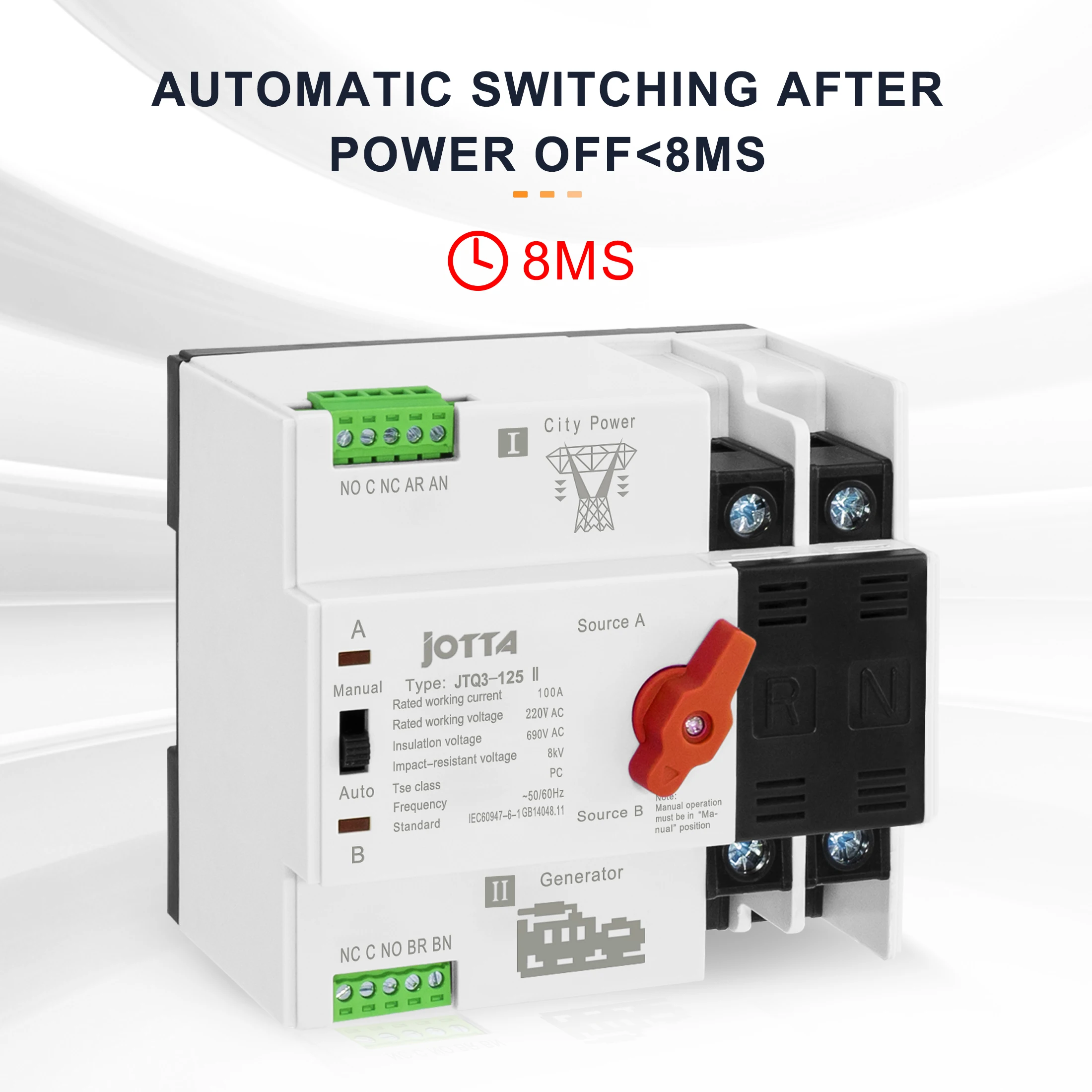 JOTTA 2P 100A 220V Mini ATS автоматический резервный переключатель электрические