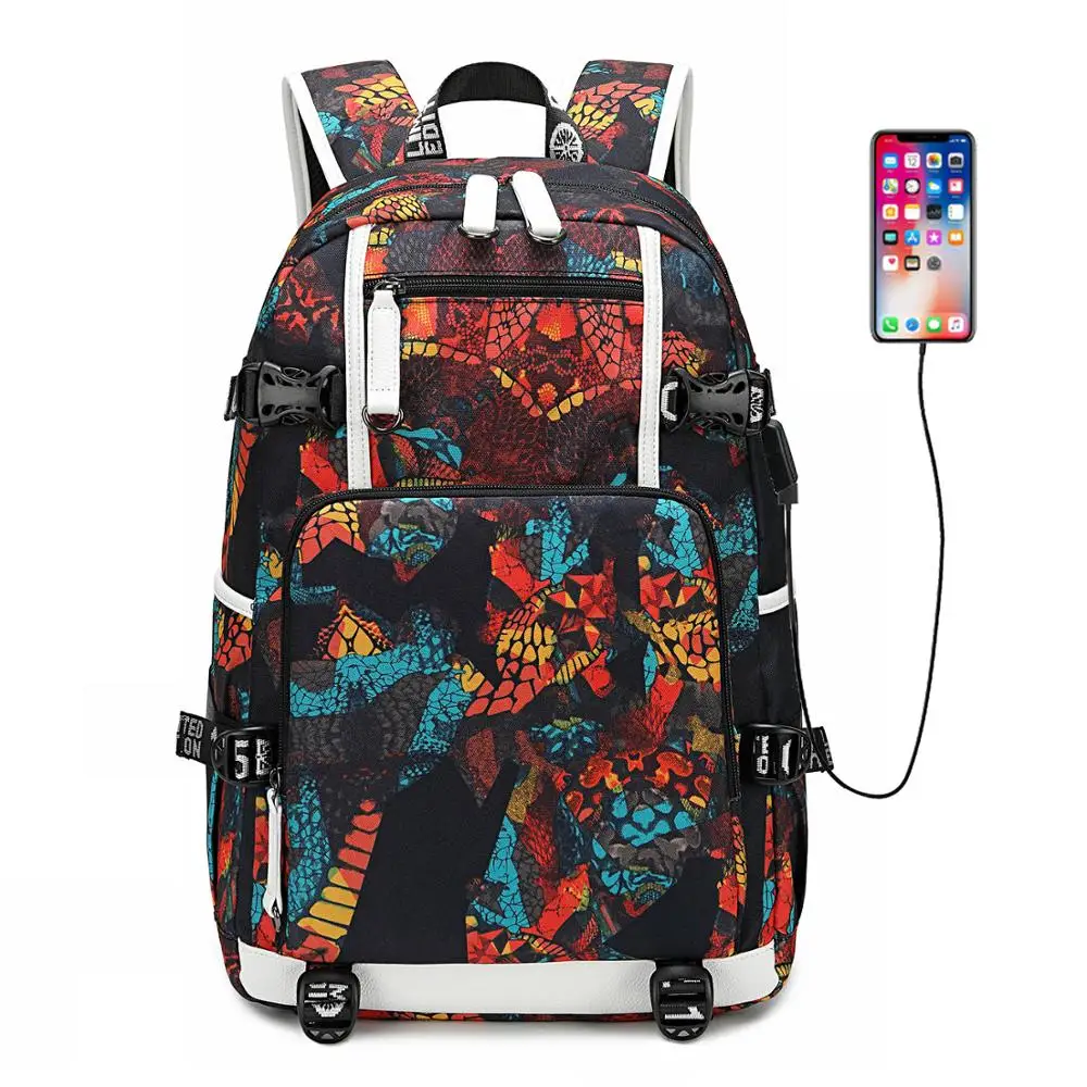 

Teenagers Bags Men Backpack USB Port Rucksack Bag Printing Oxford School Bags For Teenage Girl Travel Laptop Shoulder Bag Women