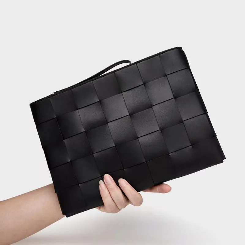 

Large Purse Simple Microfiber Fashion Zipper Leather Bag Woven Wallet Clutch Bag New Designer Capacity Men Brand Envelope Women